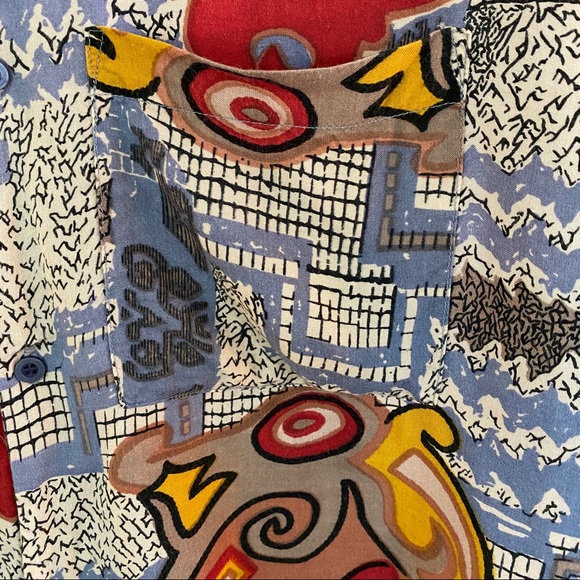 VTG Italian Silk Shirt All Over Print Loud 1990s - Picture 6 of 13